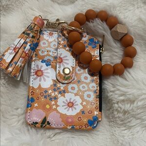 Floral Orange Wristlet with Tassel